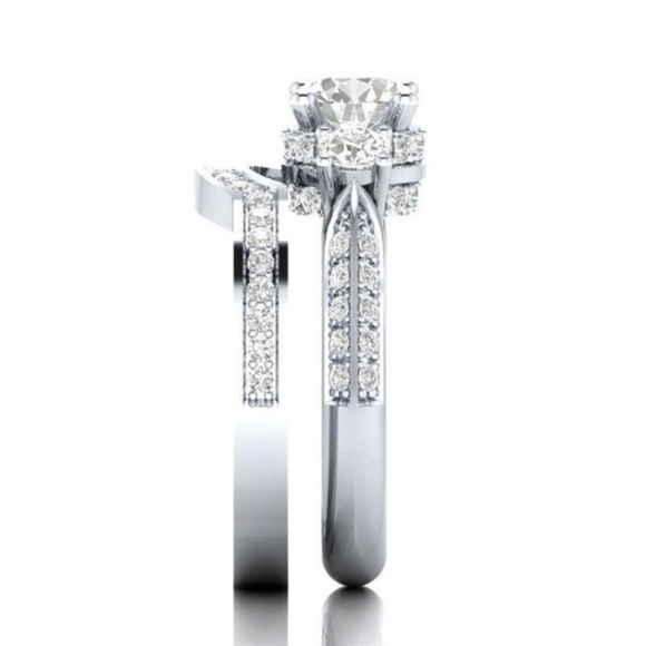 2 pc Set 925 Silver Round Cut White Sapphire Ring - Picture 2 of 5